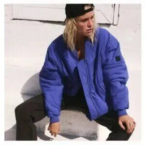 SOLD Free People Midnight Moon Solid Bomber Jacket in Blue NWOT Oversized Size